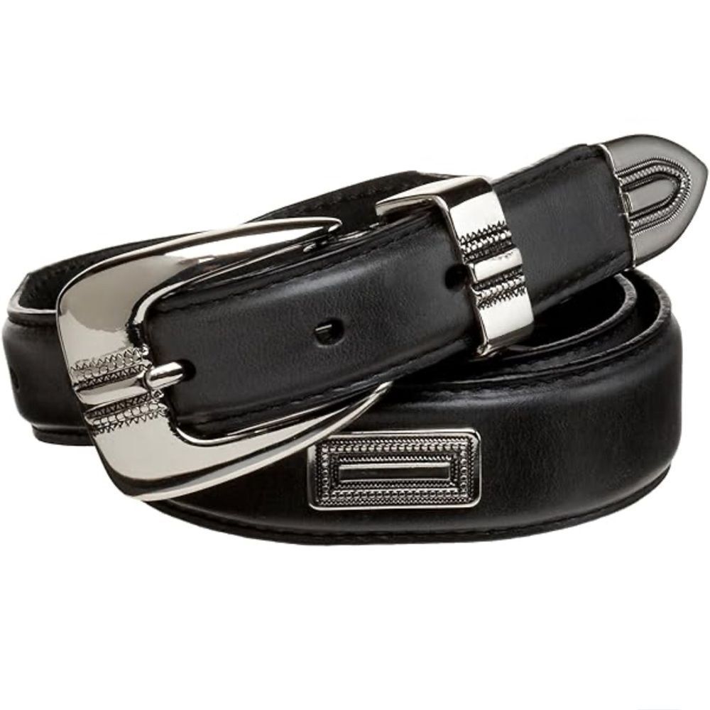 Black Leather Belt with Silver Medallions & Buckle